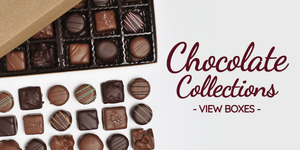 Chocolate collection box filled with handmade truffles, caramels, toffee, and more - all from Kalona, Iowa.