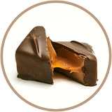 Soft & creamy homemade caramel covered in dark chocolate made in Kalona, Iowa