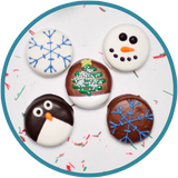 Christmas chocolate Oreos decorated as snowman, christmas tree, snowflakes, and penguin. Great Christmas gift for kids!