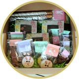 Large Easter Box and Easter Basket filled with handmade chocolates from Kalona, Iowa