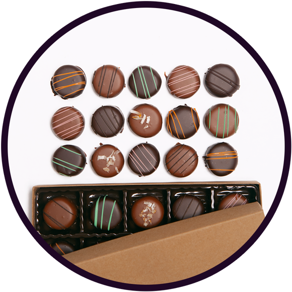 Gift box of handmade flavored truffles made in Kalona, Iowa.