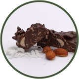 Salted almonds and coconut flakes dipped in dark chocolate make a nutrient-packed chocolate treat!