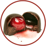 Large cherry cordial made with dark chocolate and sugar syrup