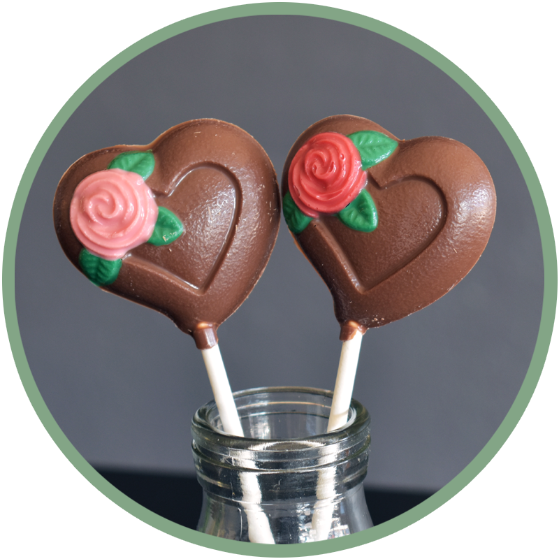 CHOCOLATE LOLLIPOPS | hearts & roses – Kalona Chocolates
