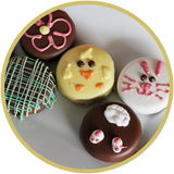 Decorated Oreo Cookies by Kalona Chocolates. Easter chocolates handmade in the midwest.