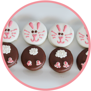 Decorated Oreo Cookies by Kalona Chocolates. Easter chocolates handmade in the midwest.