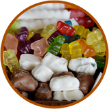 Chocolate covered gummy bears and chocolate covered gummy bears by Kalona Chocolates. White chocolate and milk chocolate!