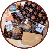 The large Just Because gift box includes a card and handmade chocolates from Kalona, Iowa.