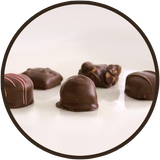 An assortment of milk chocolate, chocolates from Kalona Chocolates