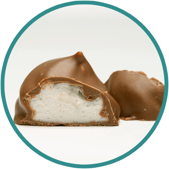 Homemade Marshmallows covered in milk chocolate by Kalona Chocolates in Iowa