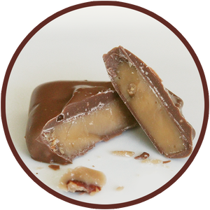 Cripsy english toffee covered in dark chocolate with pecans