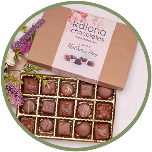 Mother's Day chocolate box with delicious handmade chocolates from Kalona, Iowa and a special Happy Mother's Day label.