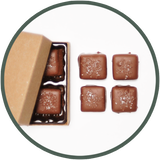 A small box of salted caramels - handmade chocolate gifts from Kalona, Iowa.
