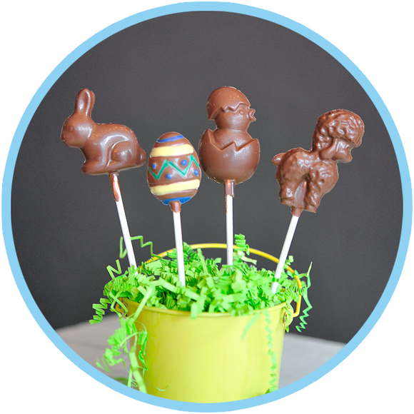 Easter chocolate lollipops hand molded in small batches for kids!