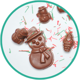 Molded chocolate snowmen - handmade in Kalona, Iowa.