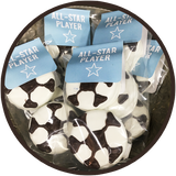 Oreo cookies covered in chocolate and hand decorated as soccer balls for sports lovers chocolates