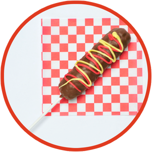 These corn dogs are Krispie treats covered in chocolate. They are sure to make a great gift for anyone missing the fair this year.