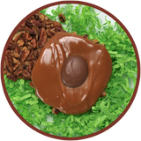 The cow patty is made of salted pecans and caramel. This tasty treat is handmade in Kalona, Iowa.