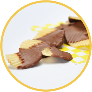 Chocolate covered potato chips are the perfect blend of sweet and salty. They make a unique gift for any chocolate lover!