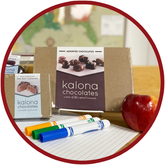 Chocolate gift boxes for teachers and school workers with handmade chocolate from Kalona, Iowa.