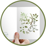 Hand painted card with vines and wreaths of greenery.